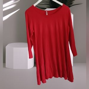 ***Goo Yoo Long Sleeves Bateau Neckline Red Tunic-Size: L